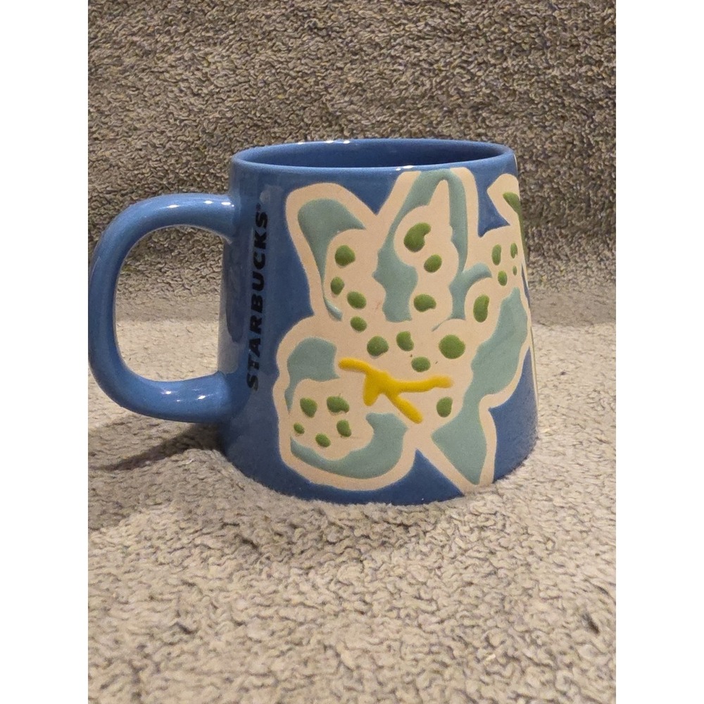 Starbucks Coffee Summer 2021 Blue Iris Flower Floral 12oz Flared Ceramic Mug Cup